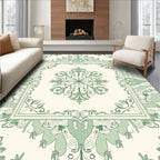 Pale Green Floral Medallion Border Rug