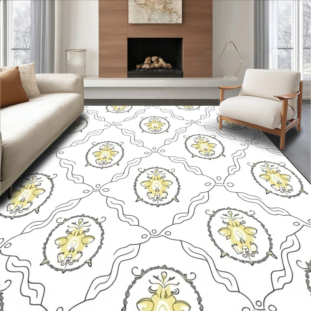 Yellow Laurel Medallion Lattice Rug