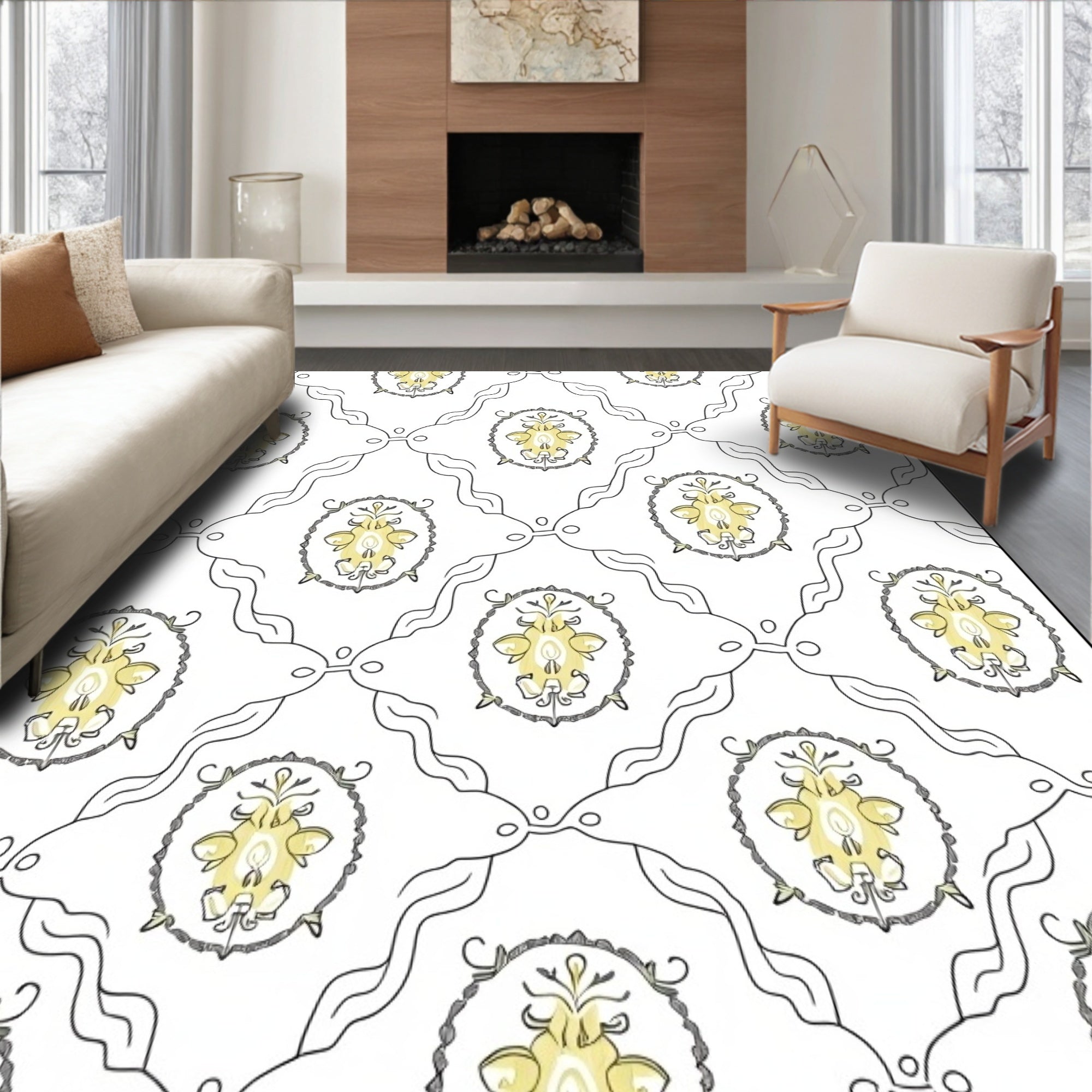 Yellow Laurel Medallion Lattice Rug