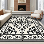 Classic Black White Scroll Medallion Rug