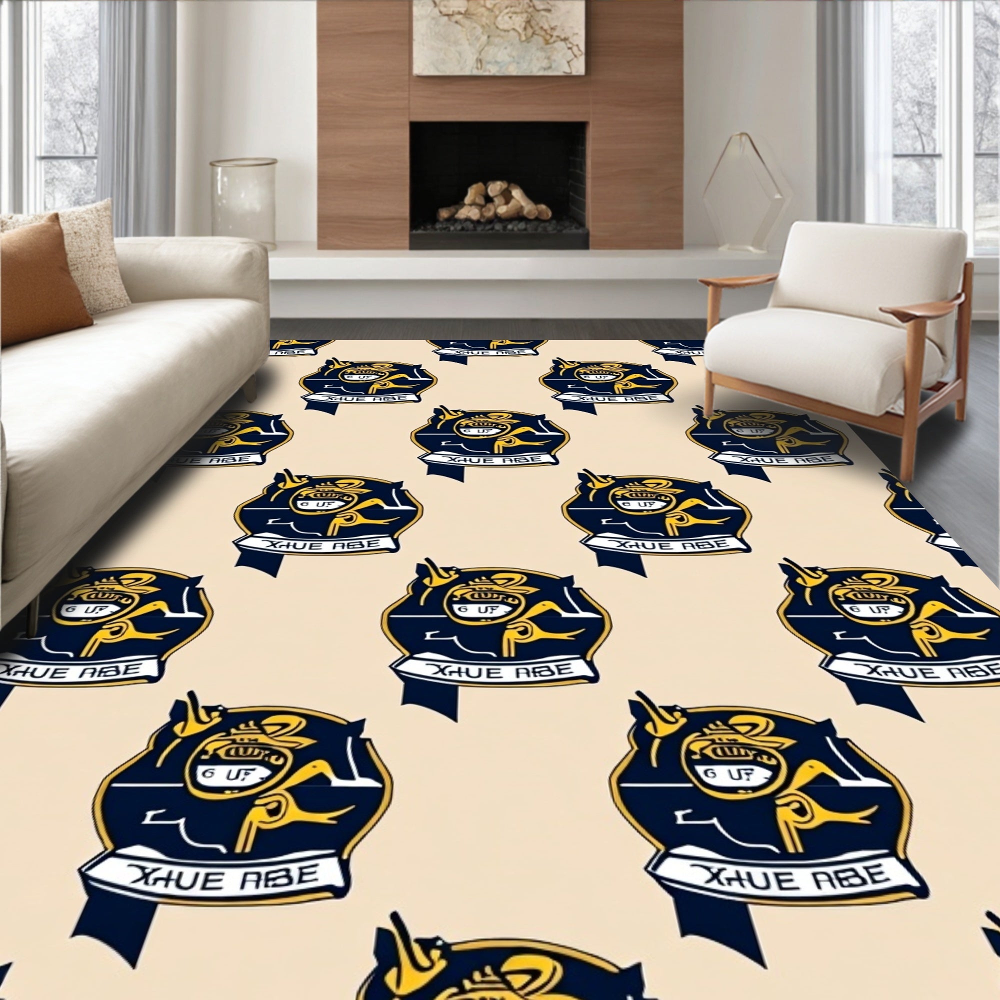 Navy Yellow Crest Shield Emblem Rug