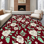 Burgundy Cream Rose Botanical Garden Rug