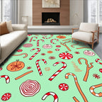 Red White Candy Cane Holiday Scene Rug