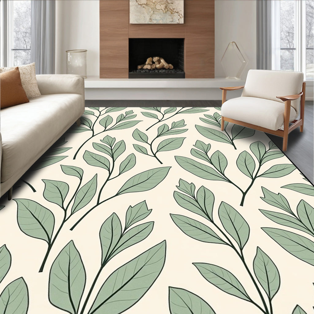 Pale Green Leaf Branch Arrangement Rug