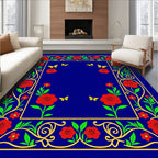 Vibrant Red Rose Butterfly Garden Rug