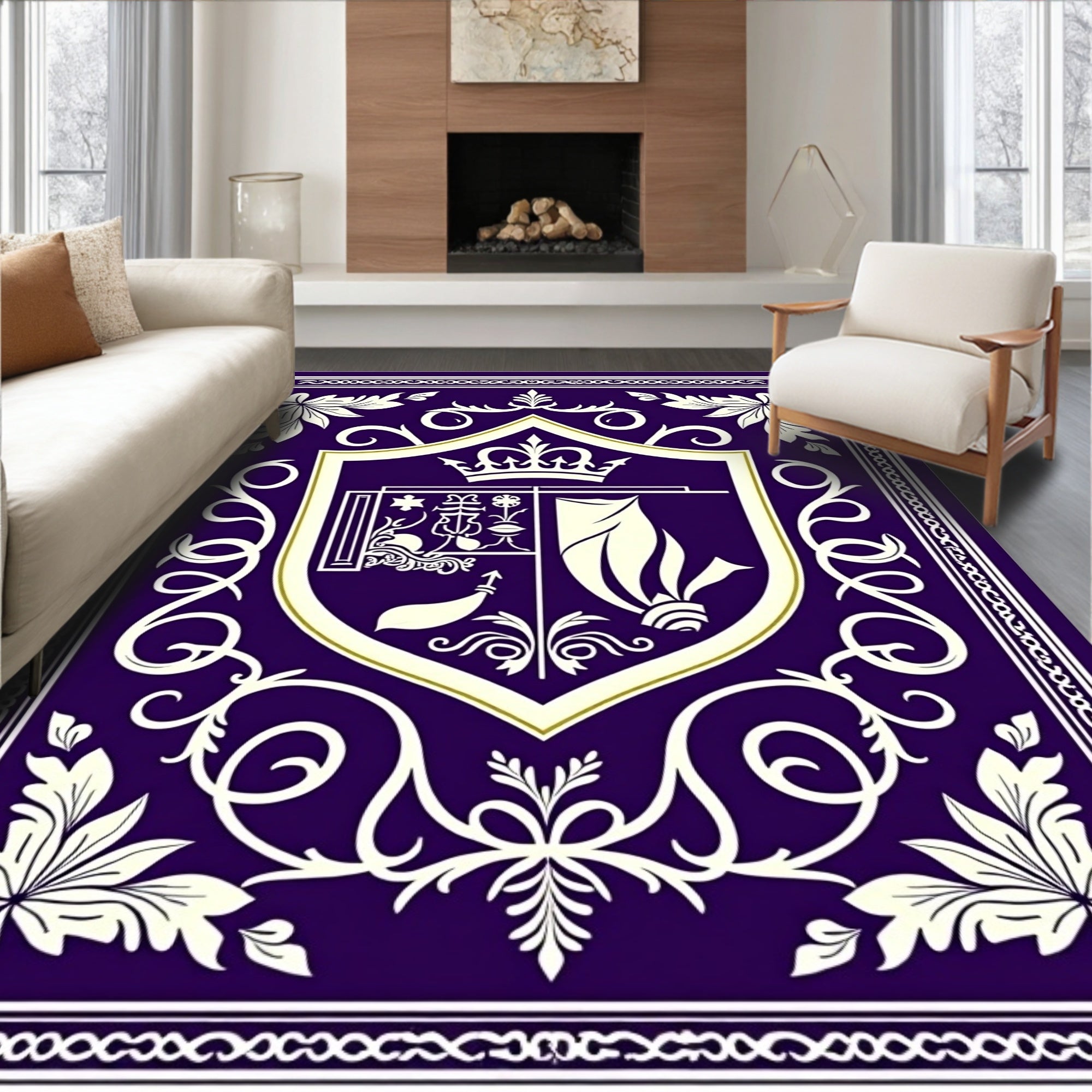 Regal Purple Courtly Emblem Rug