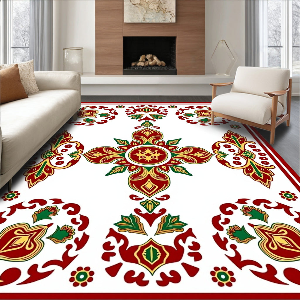 Crimson Gold Green Floral Medallion Array Rug