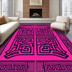 Bold Black Labyrinthine Pink Geometric Rug
