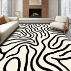 Abstract Cream Black Wavy Lines Rug