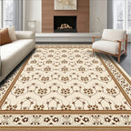 Cream Brown Floral Lattice Border Rug