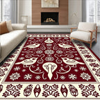 Red Cream Bird Floral Scroll Border Rug