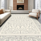 Neutral Cream Filigree Scroll Frame Rug