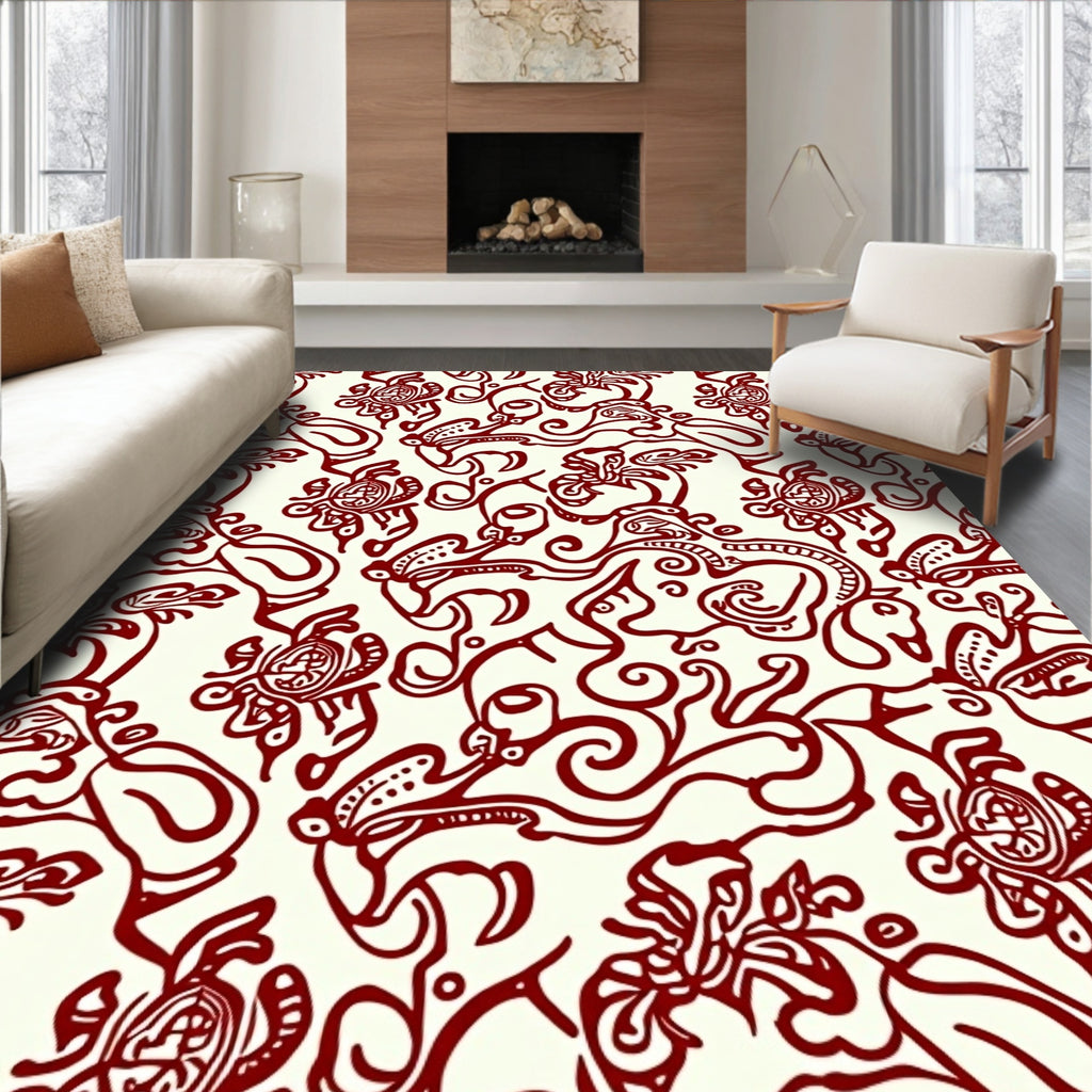 Crimson And Cream Organic Swirl Rug