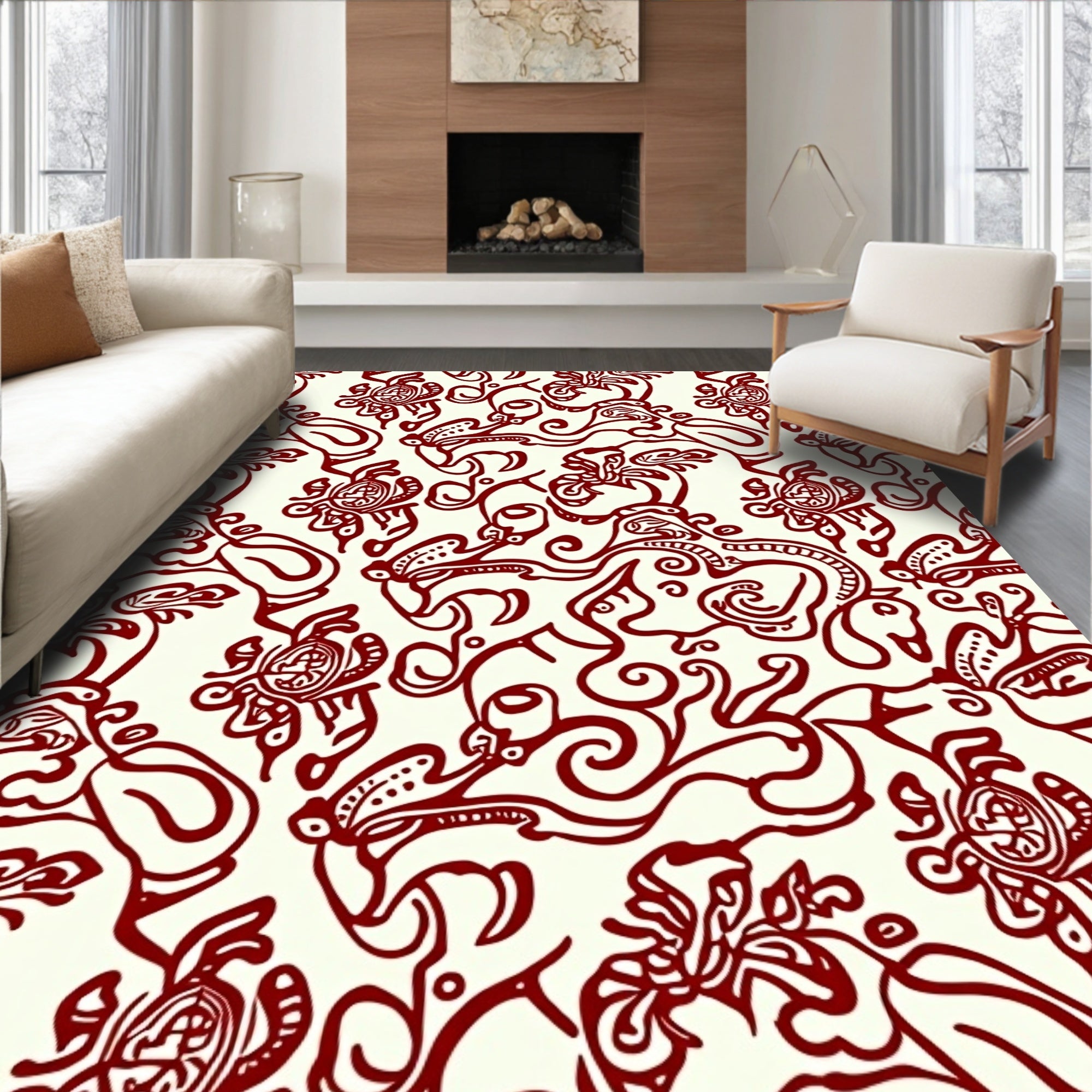 Crimson And Cream Organic Swirl Rug
