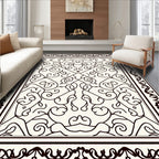 Ornate Ivory Black Scrollwork Medallion Rug