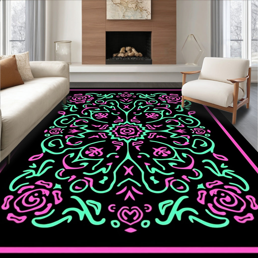 Fuchsia Mint Floral Scroll Radiance Rug