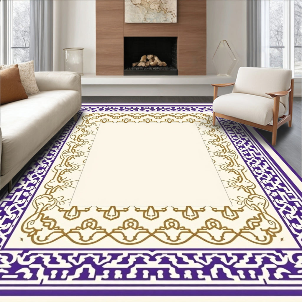 Deep Purple Geometric Gold Inlay Frame Rug