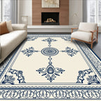 Ornate Blue Cream Classic Medallion Rug