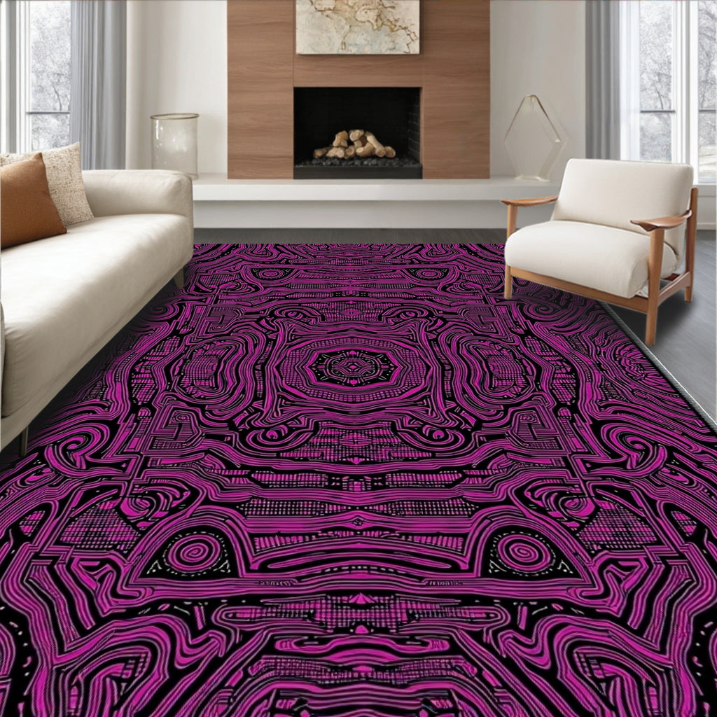 Vibrant Magenta Labyrinthine Lines Rug