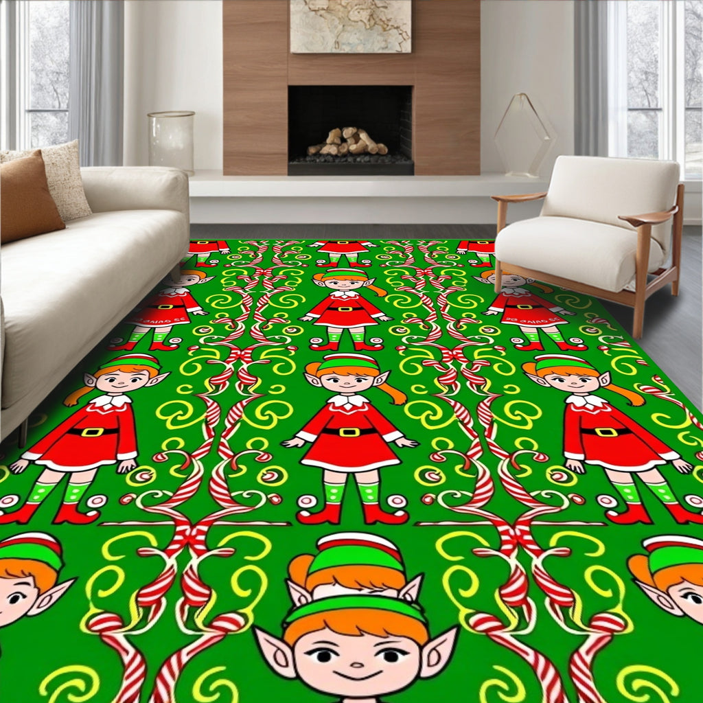 Elf Christmas Candy Cane Swirl Rug