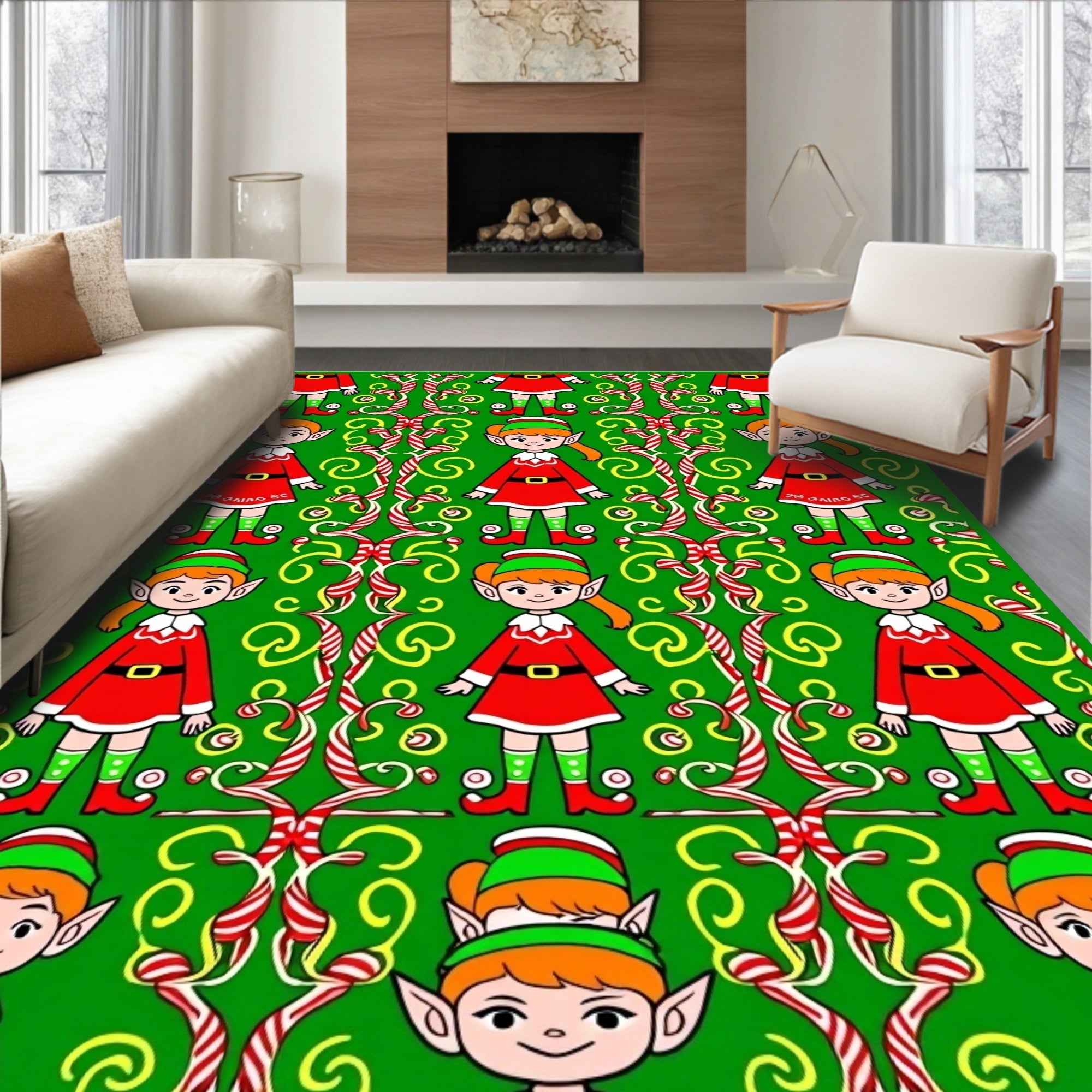 Elf Christmas Candy Cane Swirl Rug