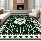 Dark Green Cream Emblematic Geometric Rug