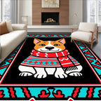 Cute Corgi Winter Scarf Portrait Rug