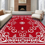 Bold Red Ornamental Frame Mandala Rug