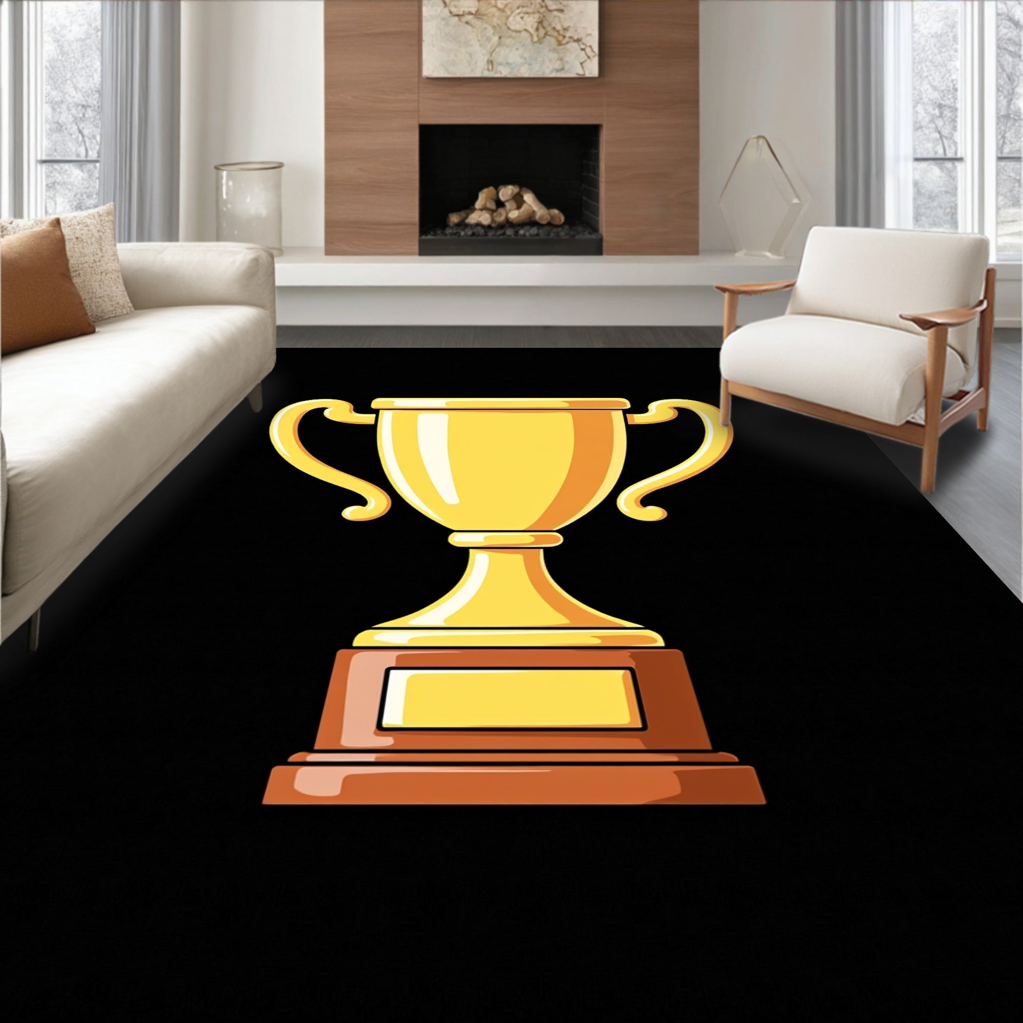 Golden Trophy With Award Plate Rug