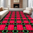 Crimson Green Black Plaid Blossom Rug
