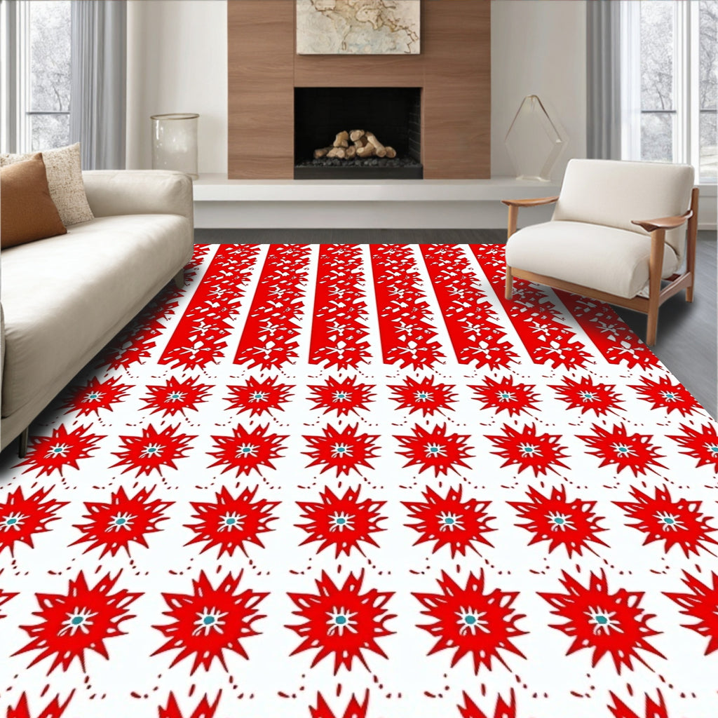 Bold Red Starburst Vertical Stripe Rug