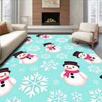 Cute Snowmen Pink Scarf Snowflakes Rug