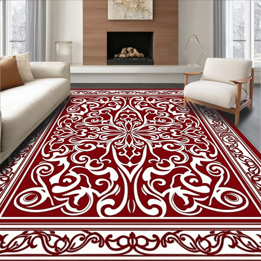 Rich Red Floral Medallion Vine Rug
