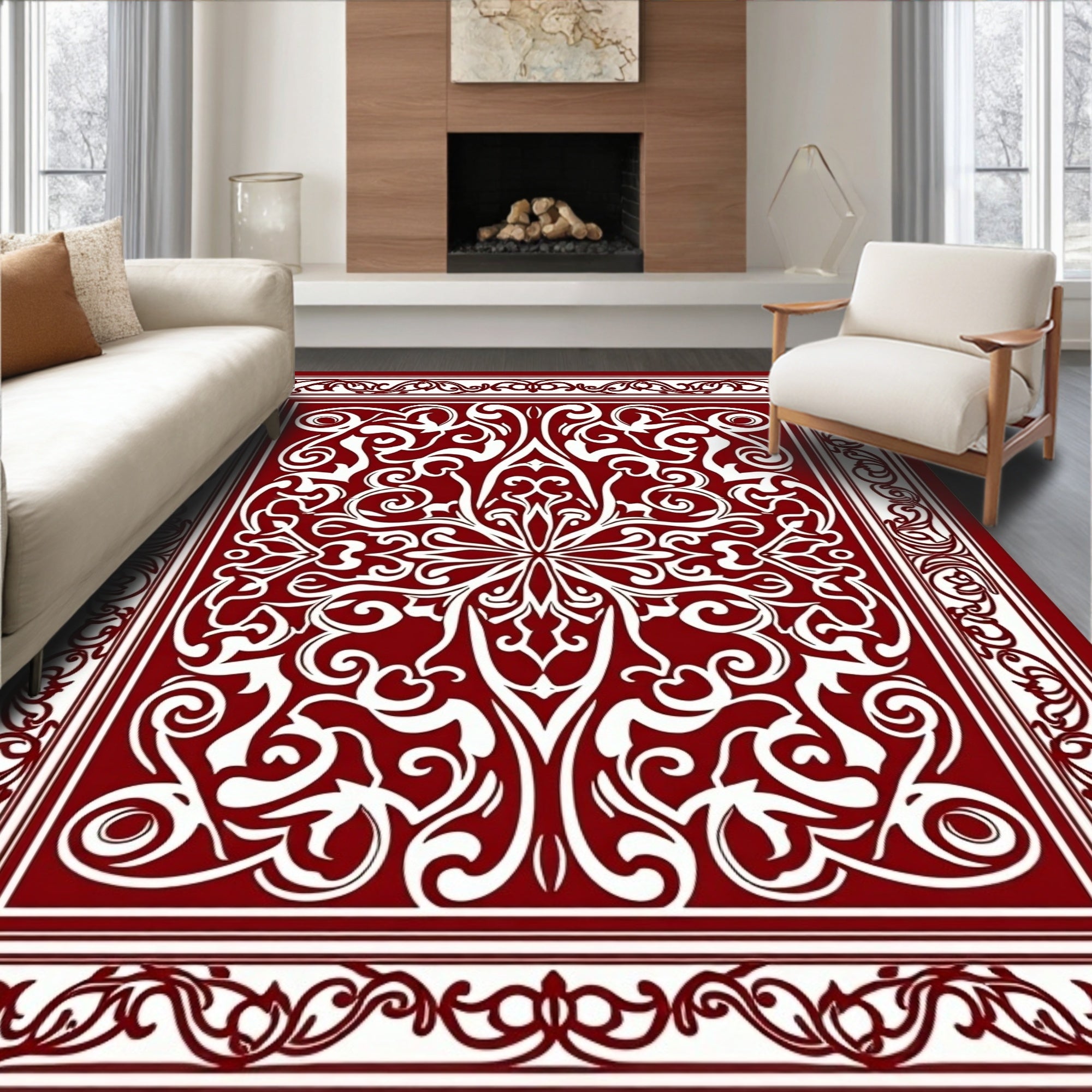 Rich Red Floral Medallion Vine Rug