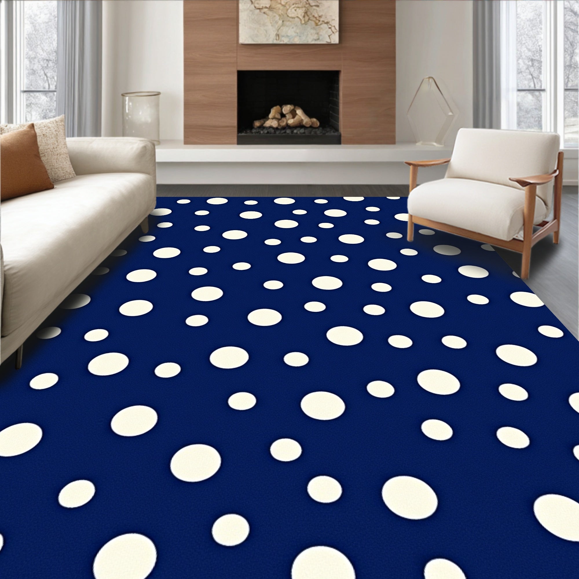 Navy Cream Polka Dot Scatter Rug