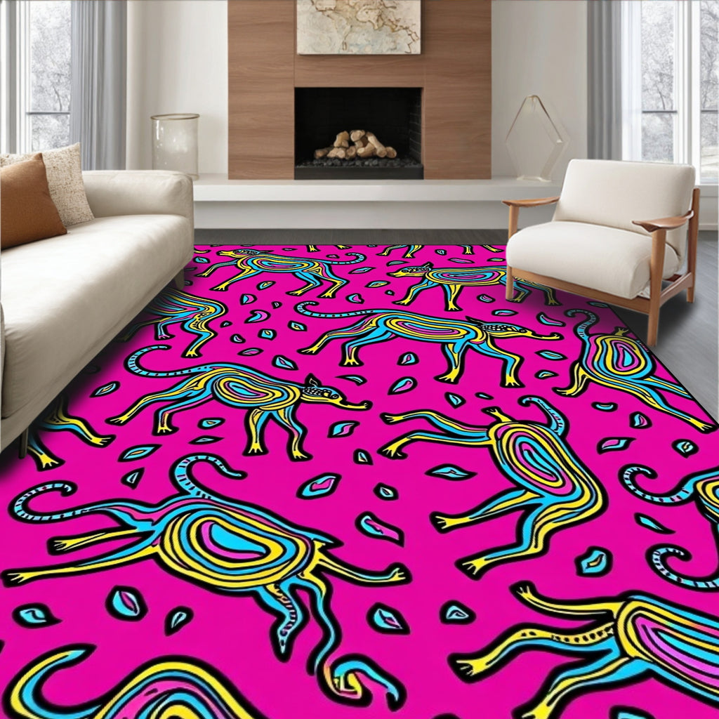 Vibrant Pink Abstract Canine Flock Rug
