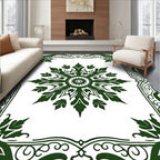 Deep Green Floral Medallion Frame Rug