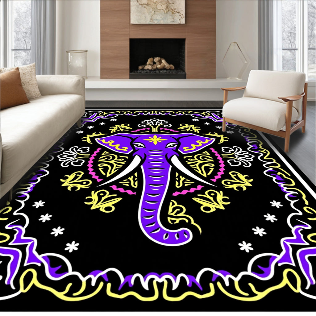 Vibrant Purple Elephant Tribal Ornament Rug