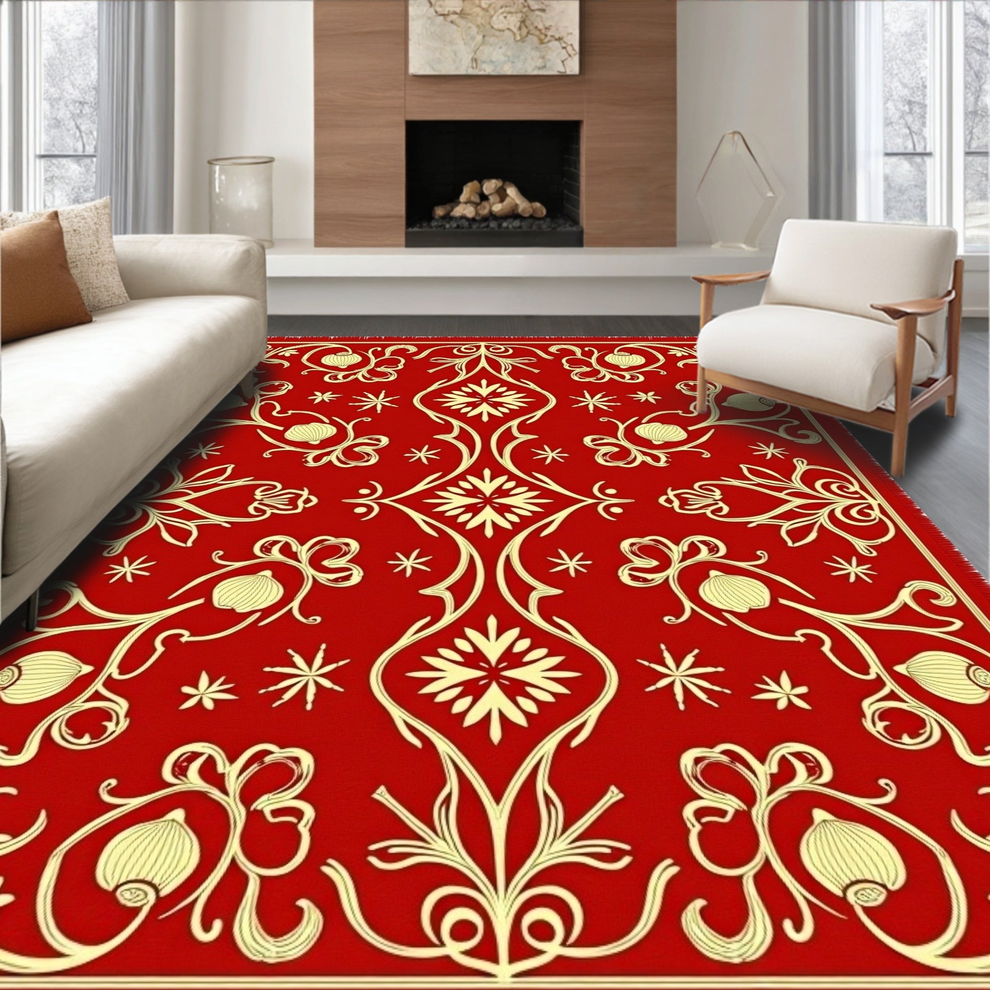 Crimson and Gold Floral Medallion Rug