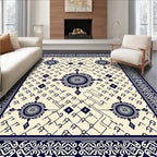 Navy Blue Medallion Geometric Cream Rug
