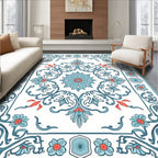 Blue Coral Floral Medallion Border Rug