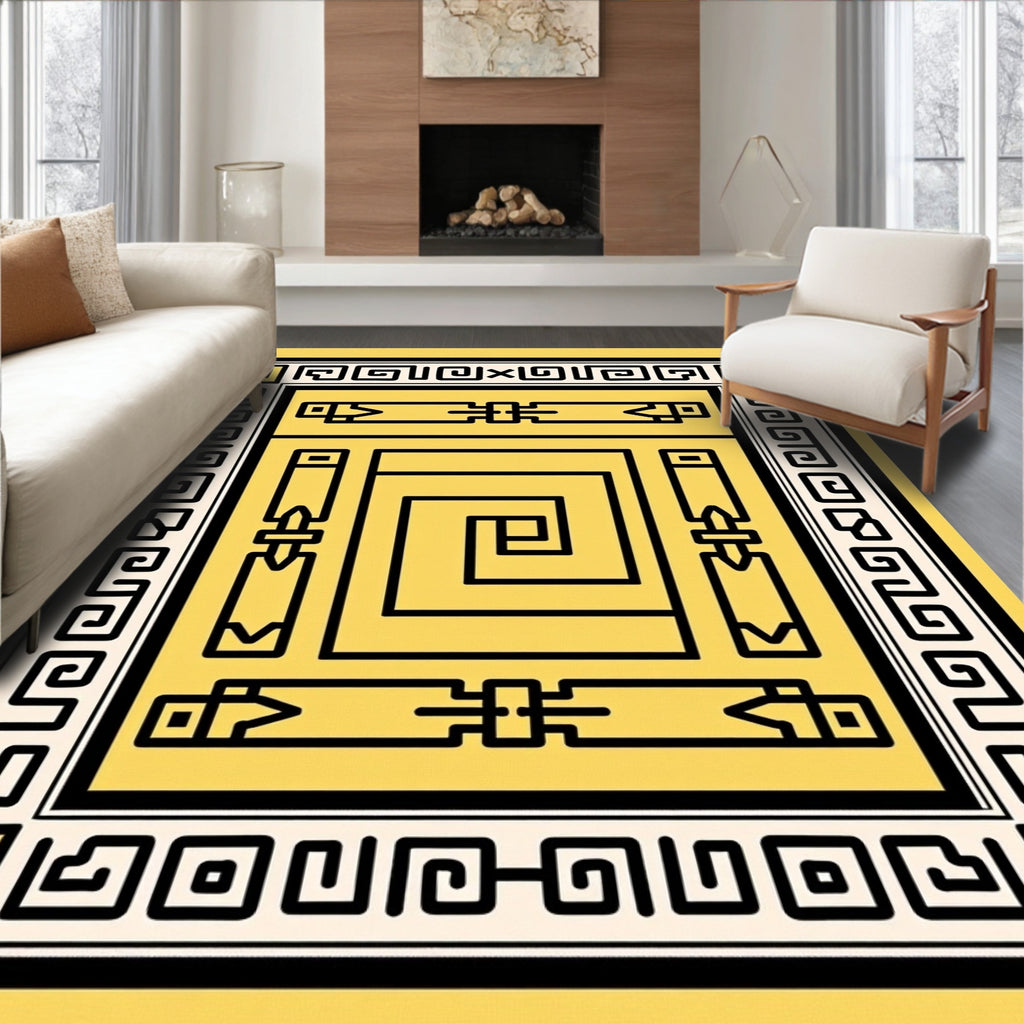 Yellow Geometric Ancient Aztec Rug