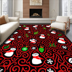 Whimsical Snowman Christmas Swirl Red Rug