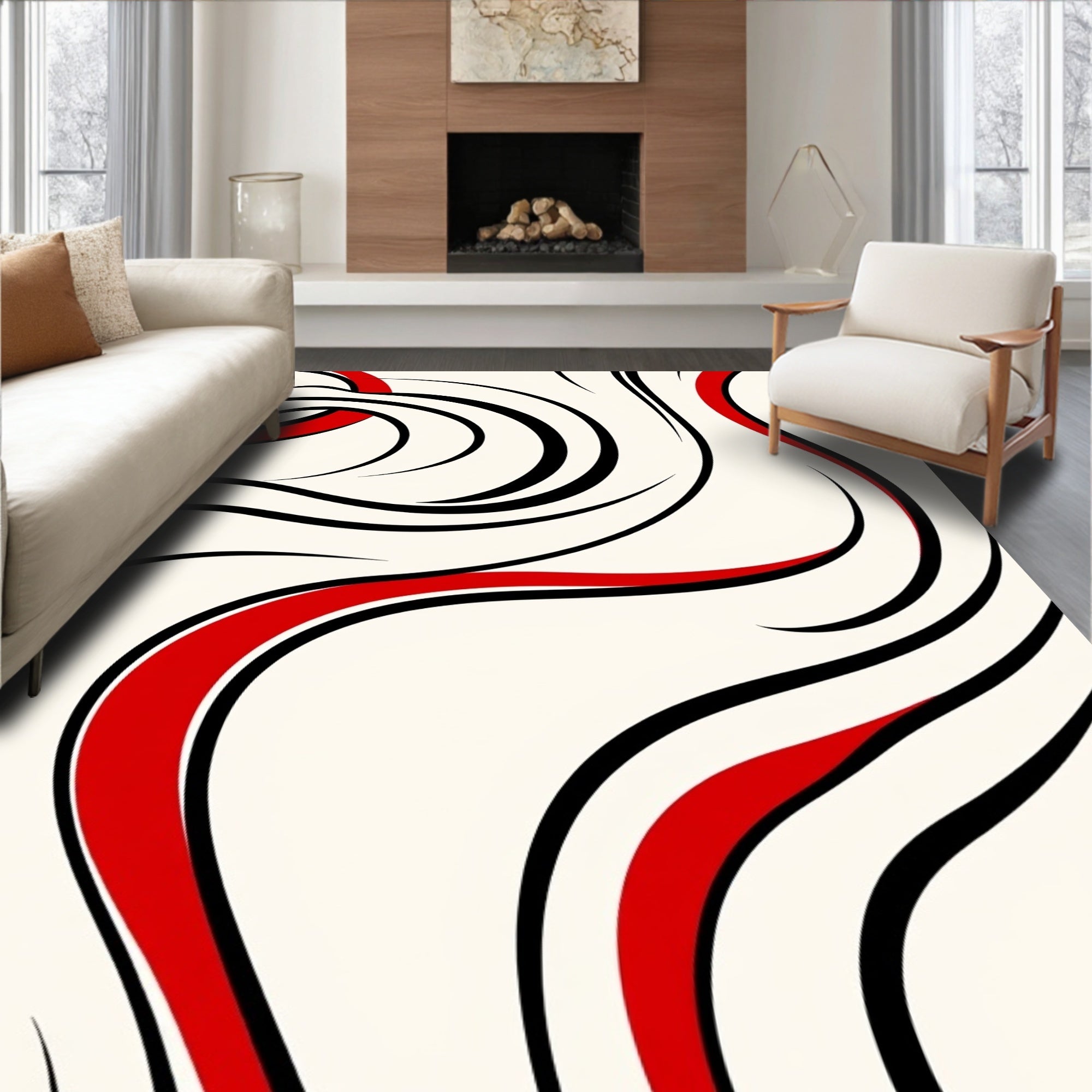 Crimson Black Swirl Flow Rug