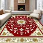 Rich Red Golden Floral Medallion Border Rug