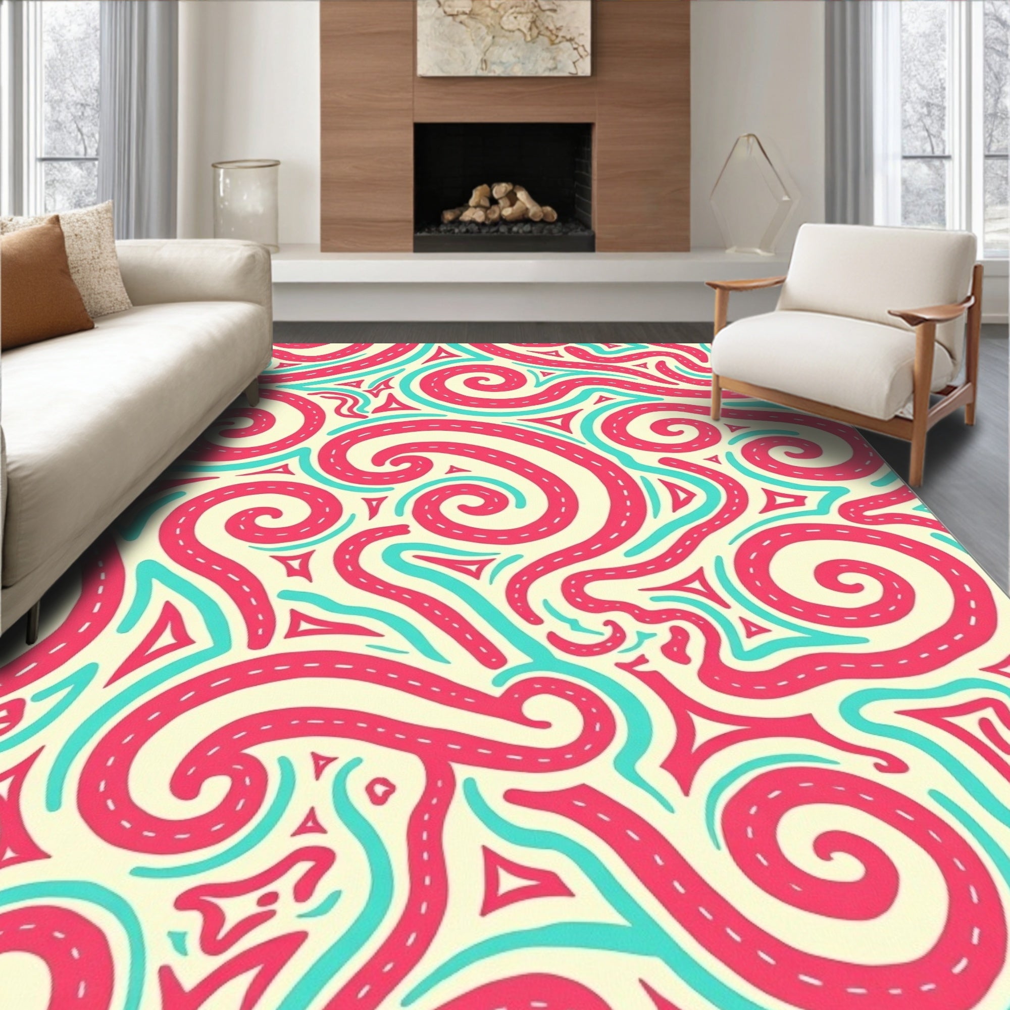 Whimsical Pink Teal Swirls Rug
