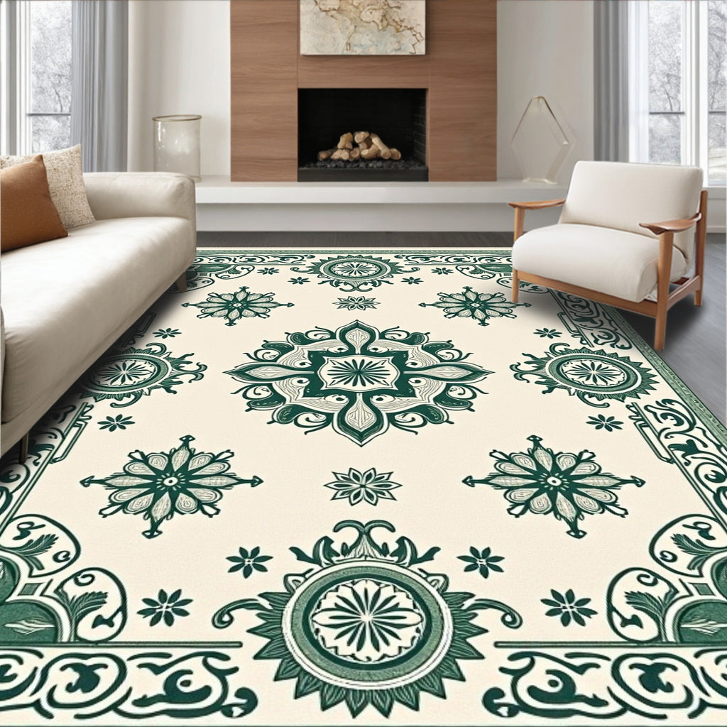 Green Traditional Medallion Lace Rug