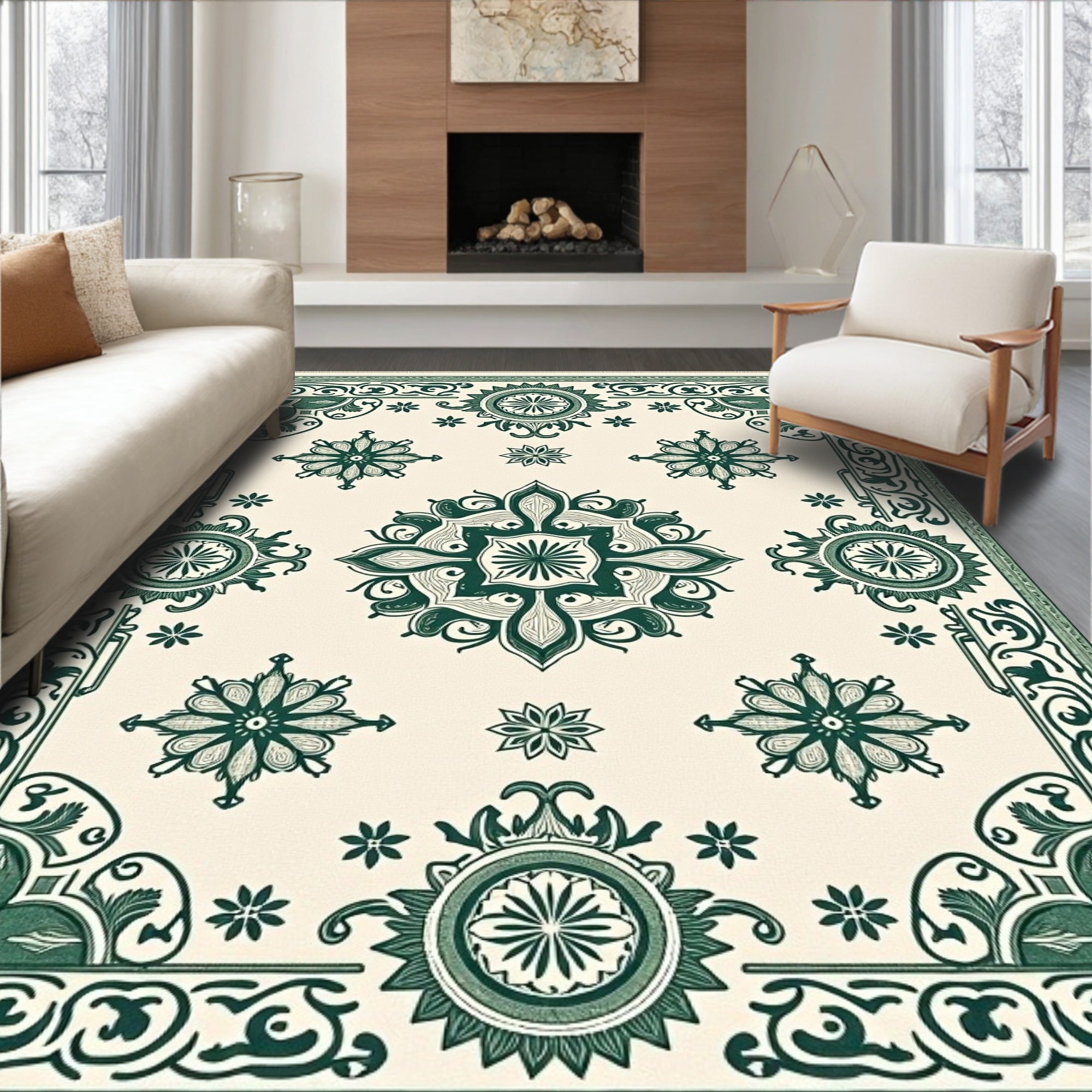 Green Traditional Medallion Lace Rug