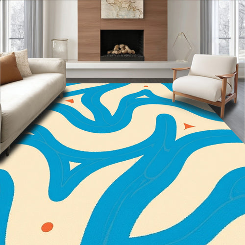 Azure Blue Wavy Forms With Orange Accents Rug