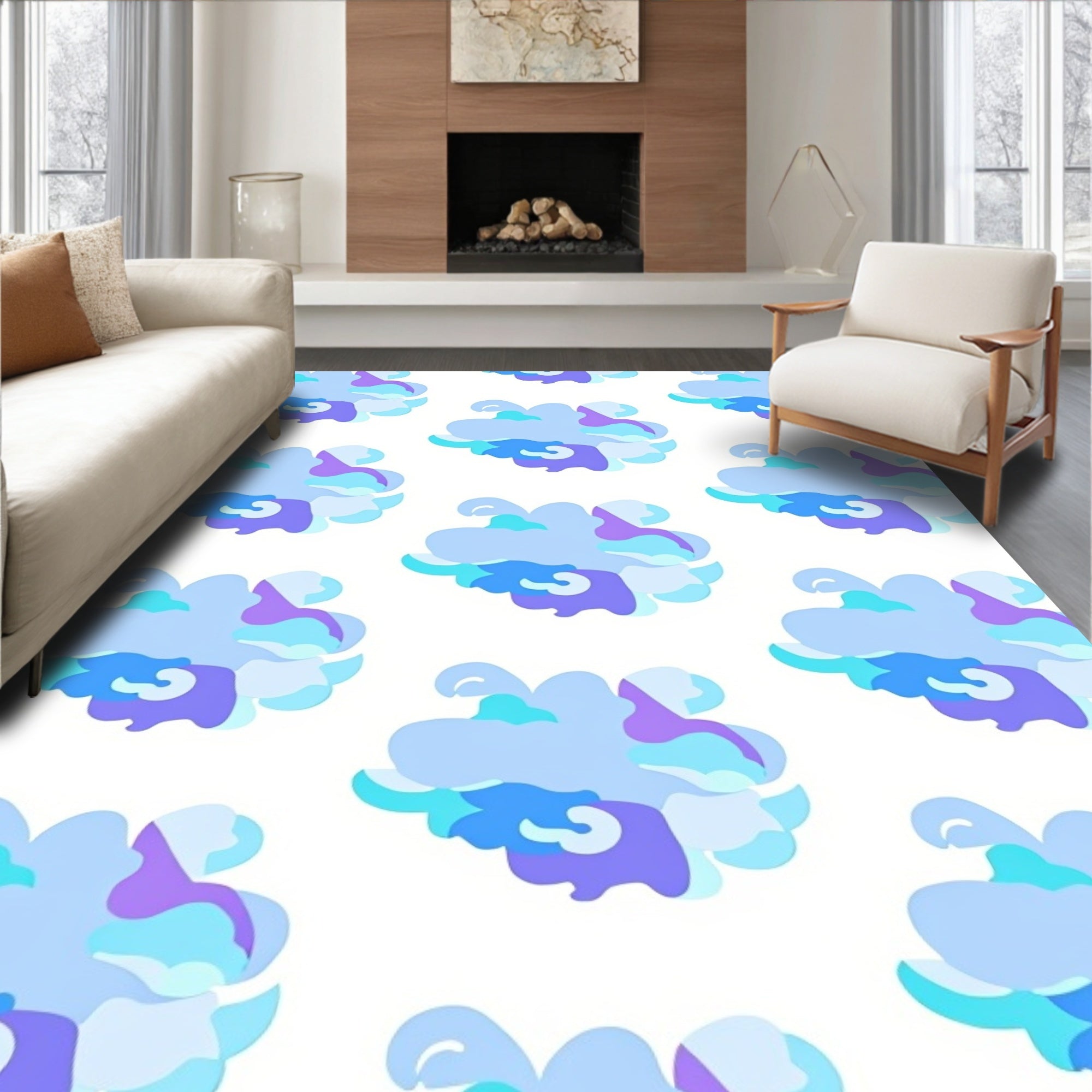 Abstract Blue Purple Cloud Cluster Rug